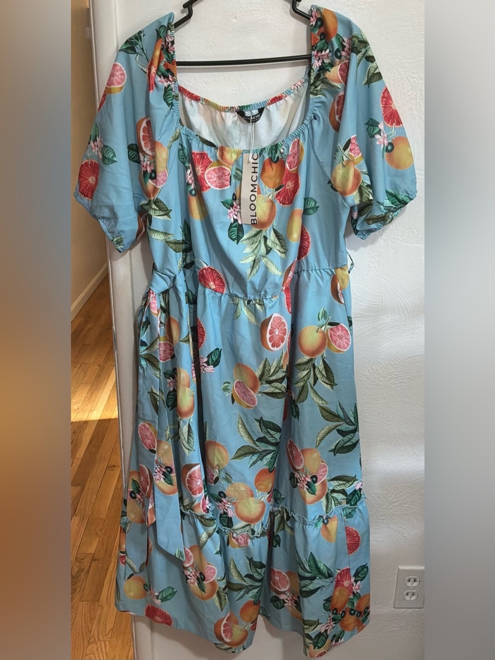 #86 NWT BloomChic Sky Blue Citrus Fruit Tiered Dress Size 18-20